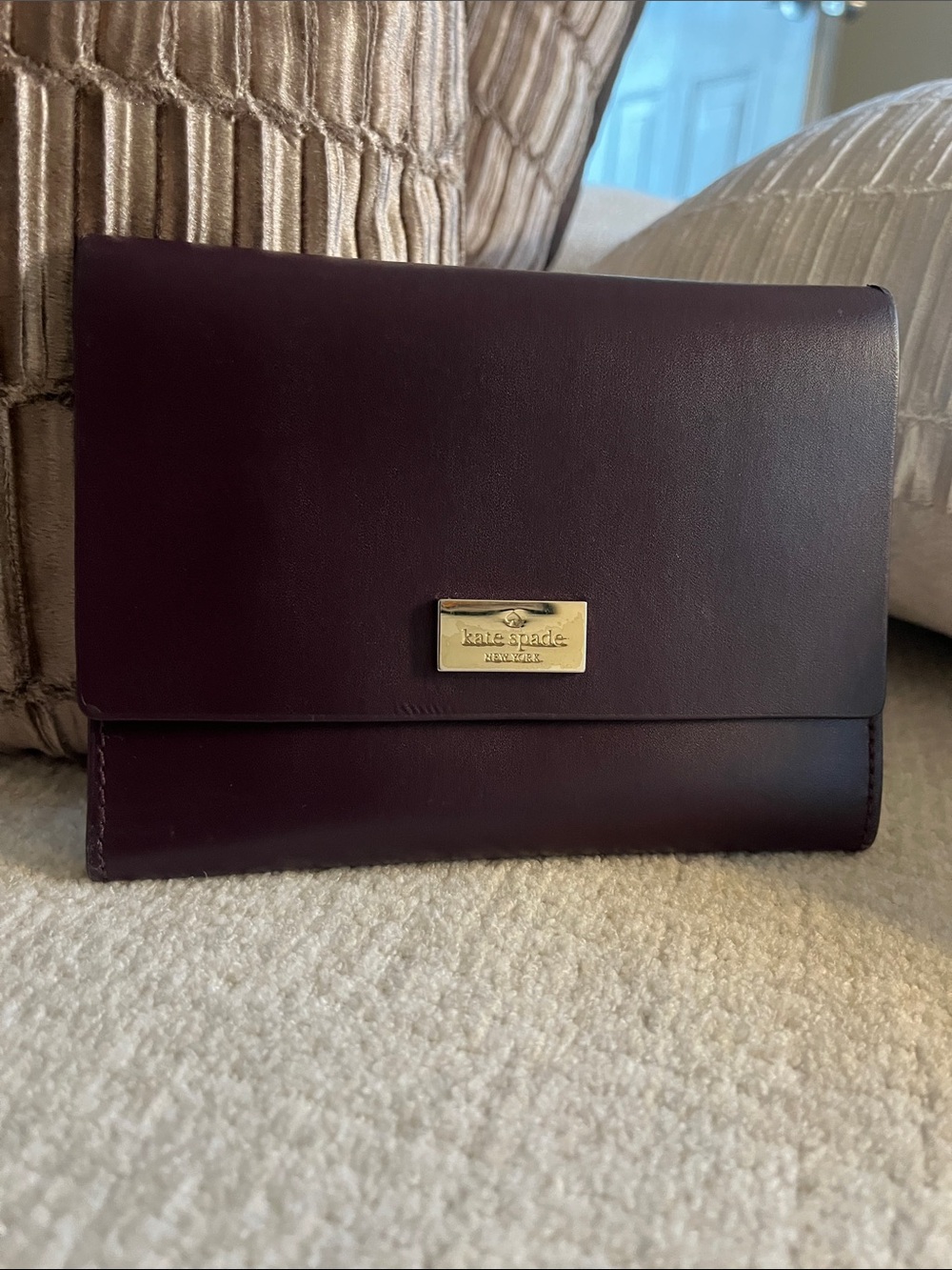 kate spade Plum Leather Wallet with Gold Logo Plate